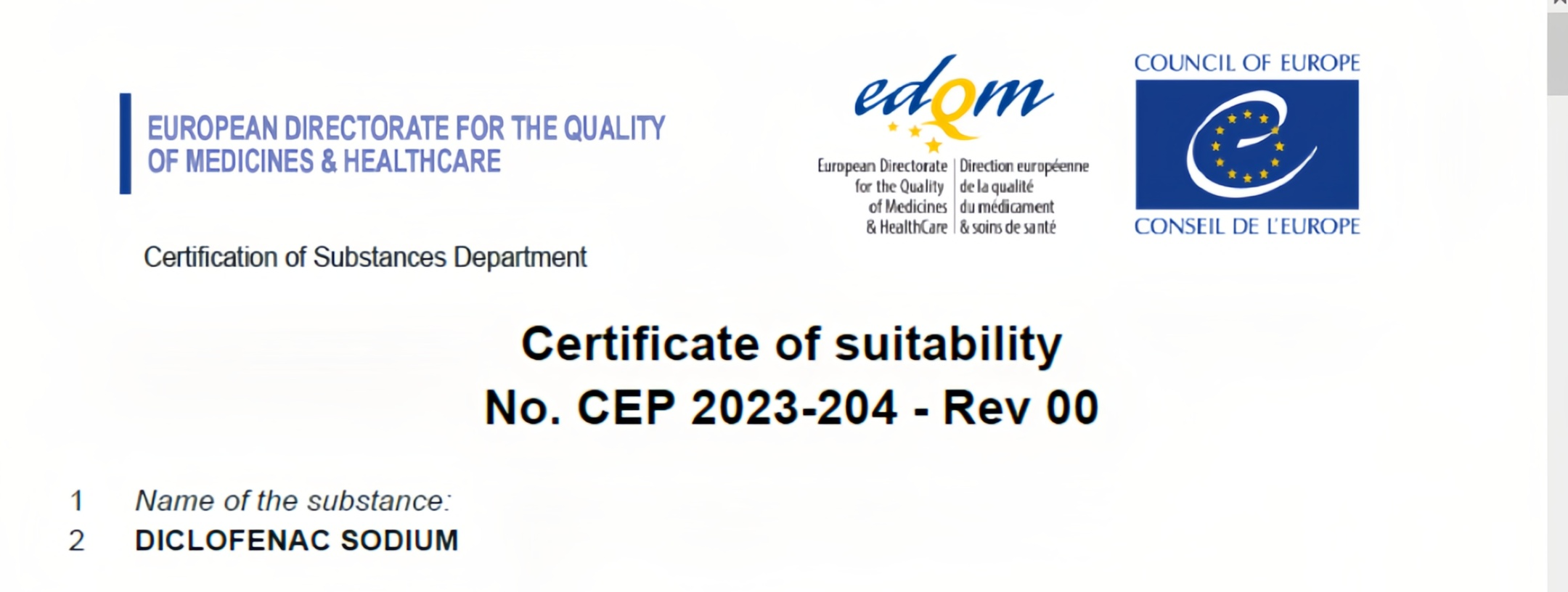 凯瑞德助医药力客户两原料药获CEP证书